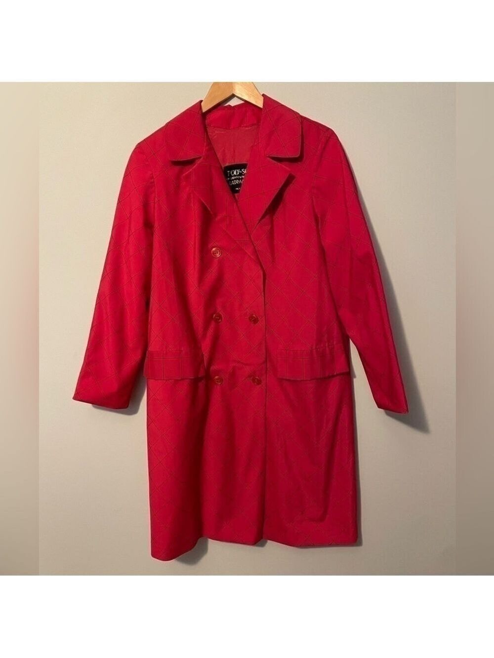 Poly Soie Rainmaster Vintage Hot Pink Windowpane Plaid Trench Coat